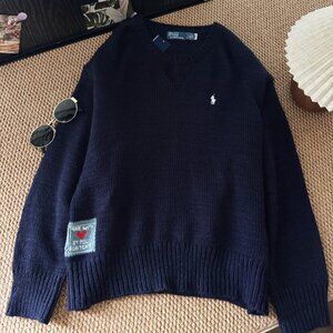 Ralph Lauren Women's Letter Back College-Style Wool Knit Sweater